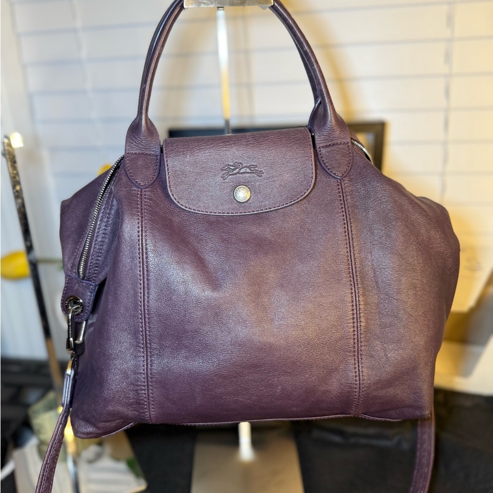 Longchamp Deep Purple Leather Shoulder Bag